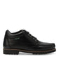 Brooklyn, a black leather lace-up boot with a rugged lug sole, featuring a small green EASTLAND brand tag on the side, shown against a plain white background.