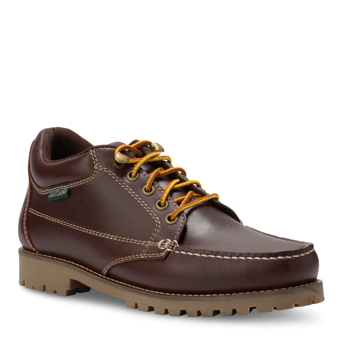 Men's Brooklyn boot in Burgundy, 3/4 view with tan/yellow taslan laces