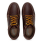 Men's Brooklyn boot in Burgundy, pair from above with tan Eastland-branded insoles and taslan yellow and tan laces