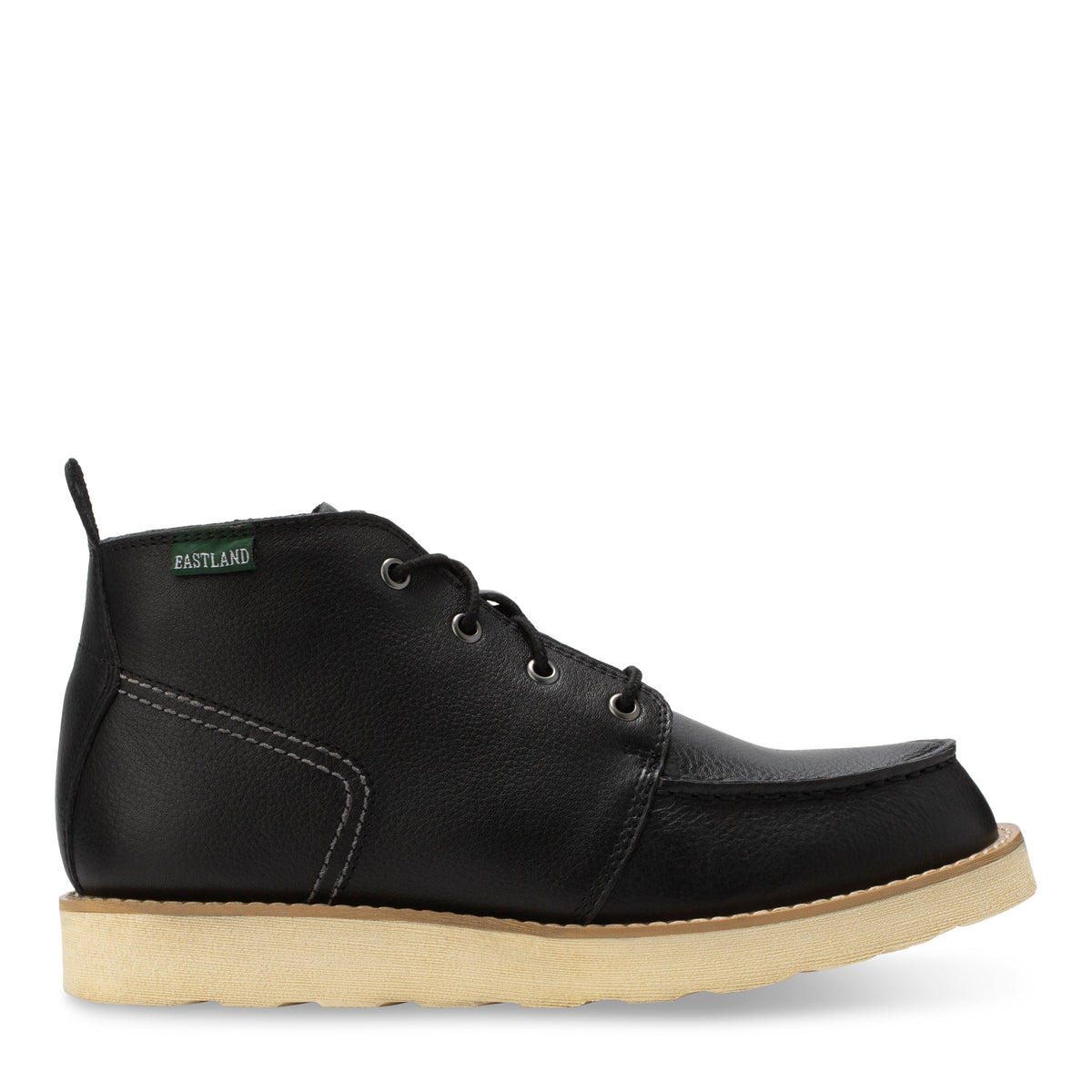 Men's Woodland moc toe boot in Black, side view