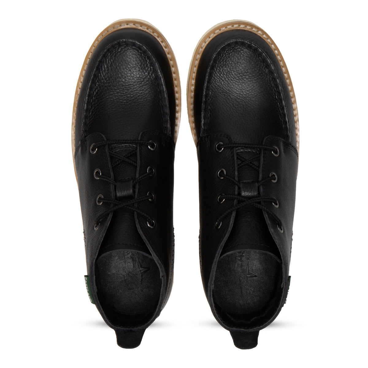 Men's Woodland moc toe boot in Black, pair from above 