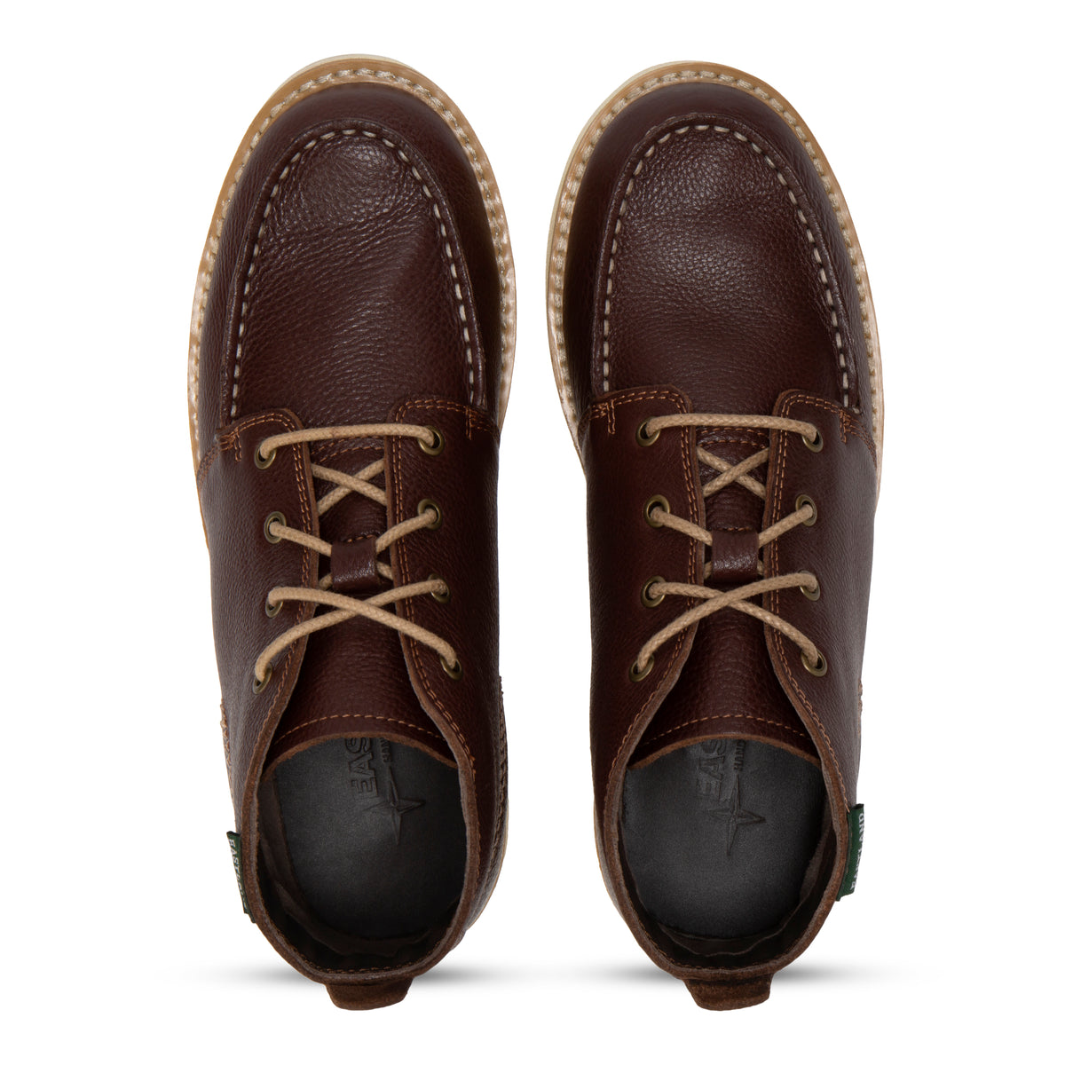 Men's Woodland moc toe boot in Brown, pair from above 